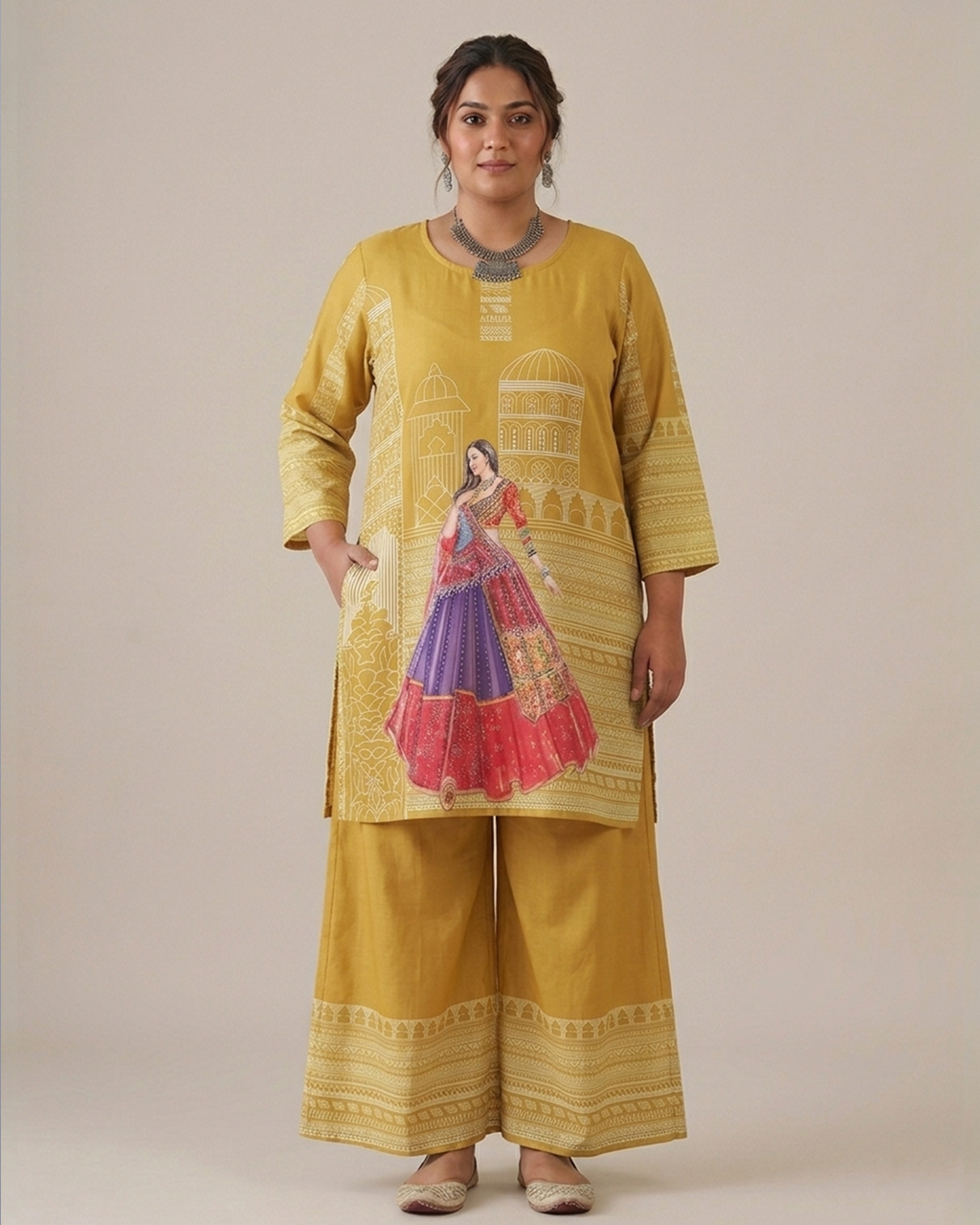 Heritage Print Modal Silk Kurti Set with Pant