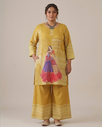 Heritage Print Modal Silk Kurti Set with Pant
