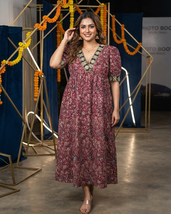 Pure Ajrakh Cotton Handcrafted Festive Gown