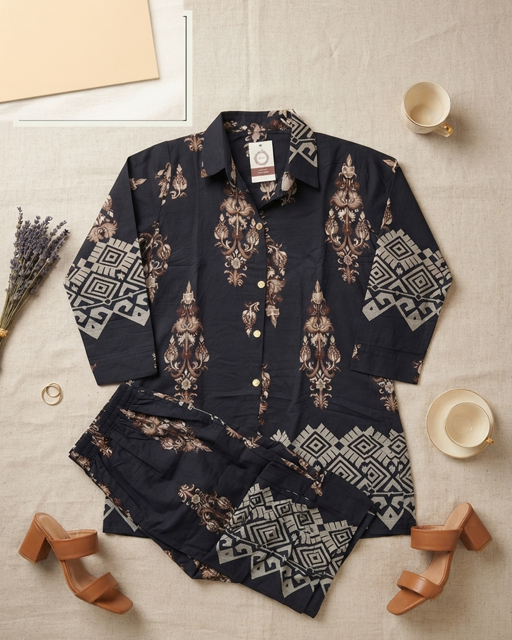 Vartican Silk Printed Shirt & Palazzo Co-Ord Set