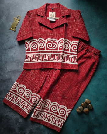 Geometric Embroidered Soft Cotton Co-Ord Set with Palazzo