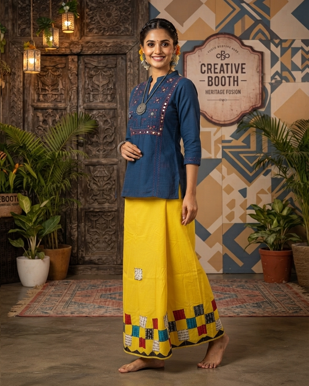 Cotton Wrap Skirt with Applique & Patchwork