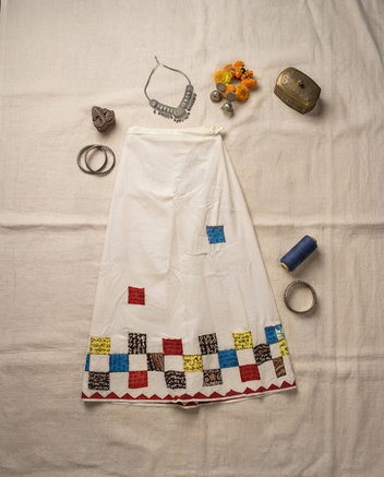 Cotton Wrap Skirt with Applique & Patchwork