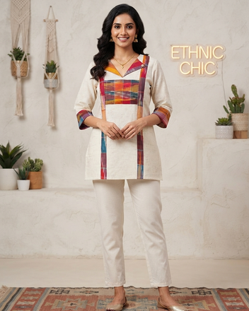 Khadi Cotton Gamcha Patchwork Short Kurti