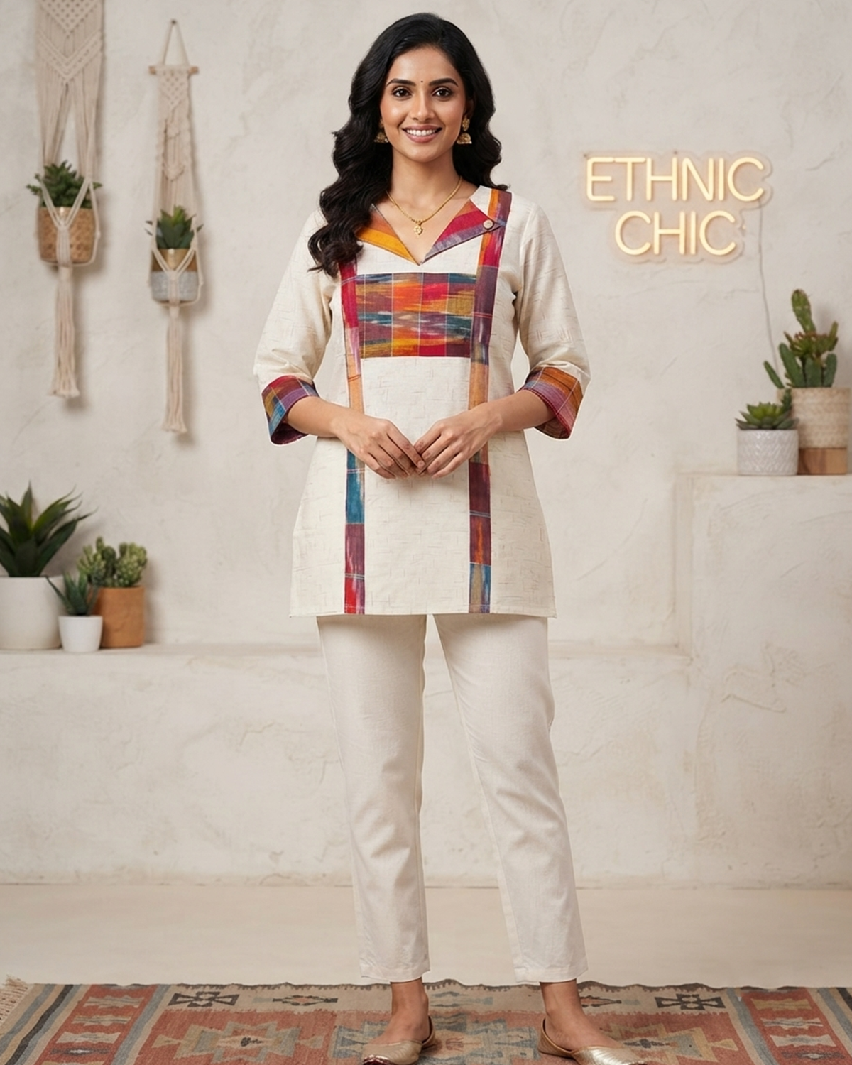 Khadi Cotton Gamcha Patchwork Short Kurti