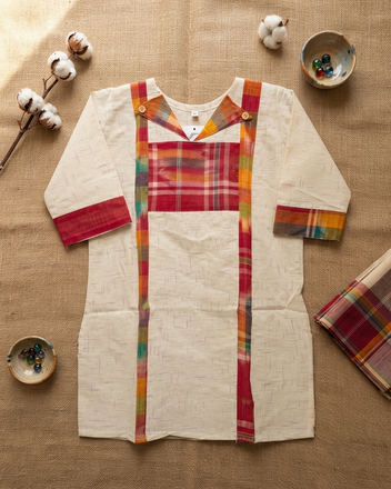 Khadi Cotton Gamcha Patchwork Short Kurti