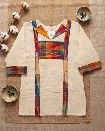 Khadi Cotton Gamcha Patchwork Short Kurti