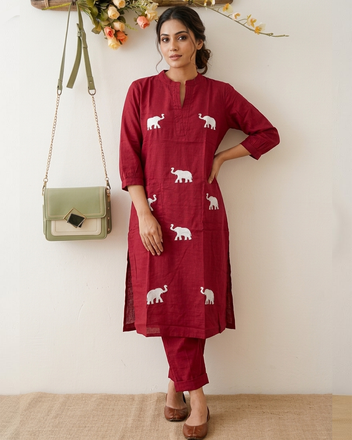Elephant Embroidered Kurta Set