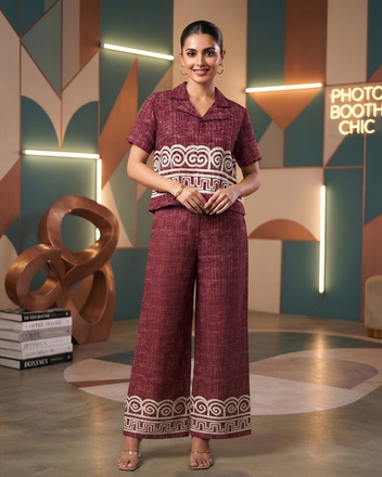 Geometric Embroidered Soft Cotton Co-Ord Set with Palazzo
