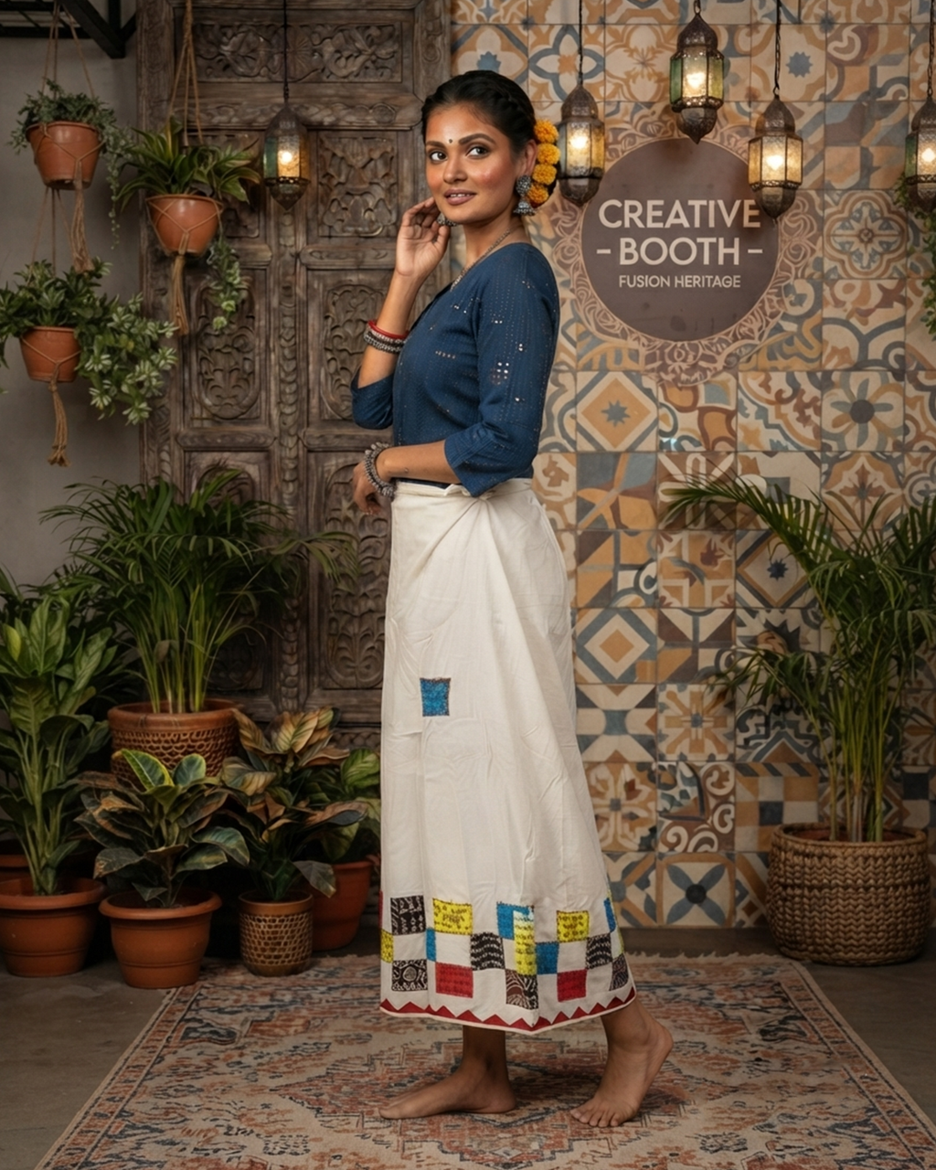 Cotton Wrap Skirt with Applique & Patchwork