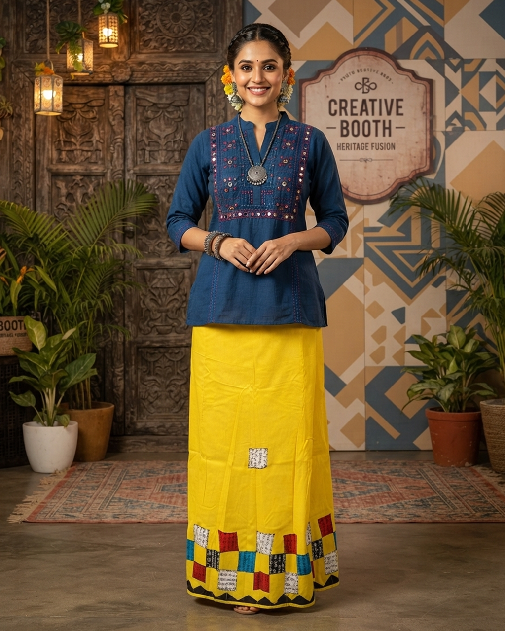 Cotton Wrap Skirt with Applique & Patchwork