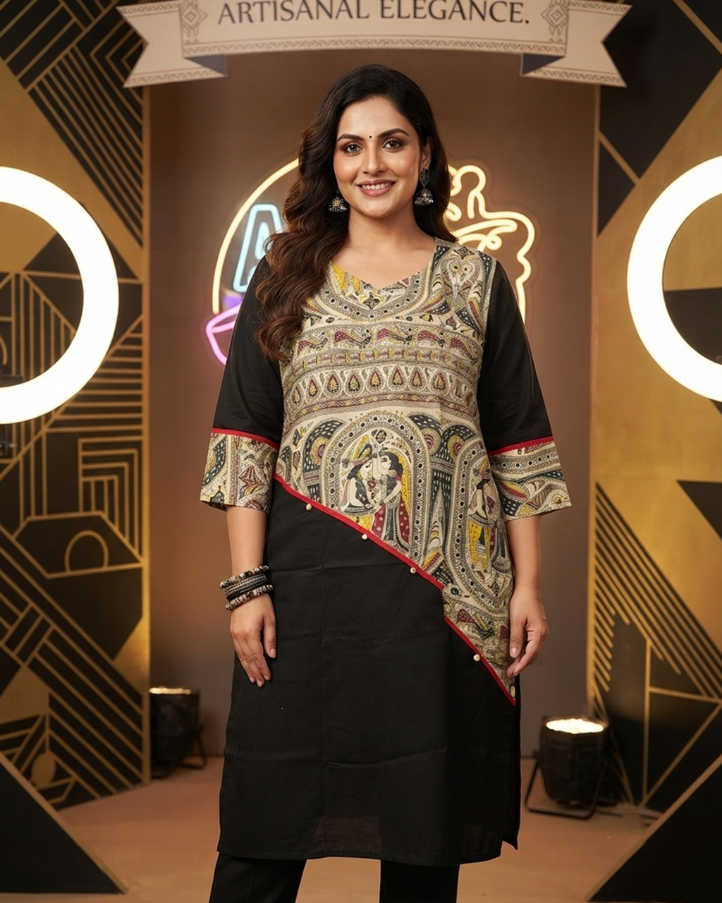 Madhubani Tussar Panel Cotton Kurti