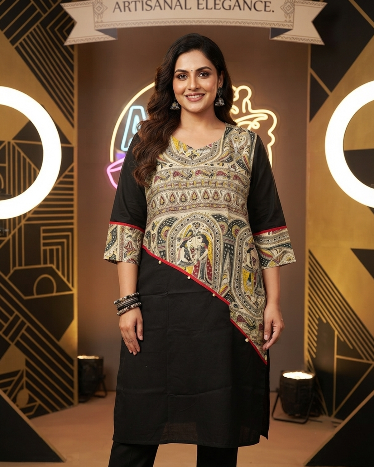 Madhubani Tussar Panel Cotton Kurti