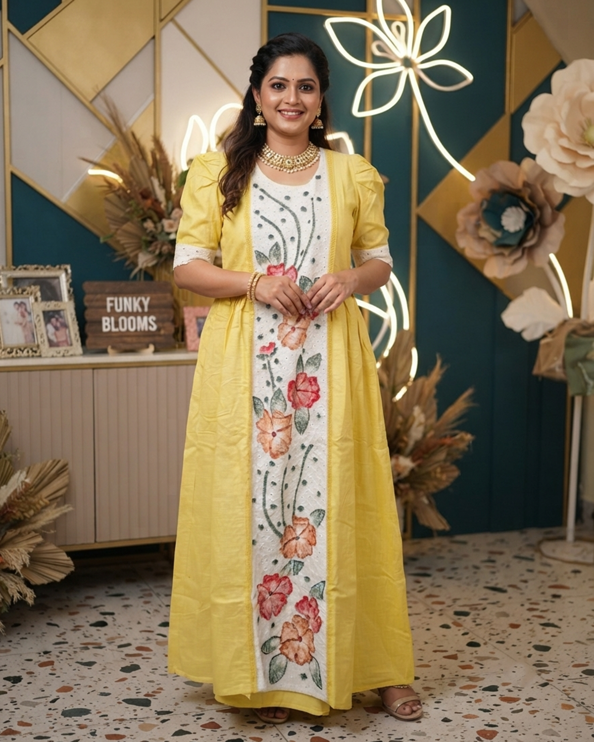 Yellow Vartican Silk Floral Hakoba Gown