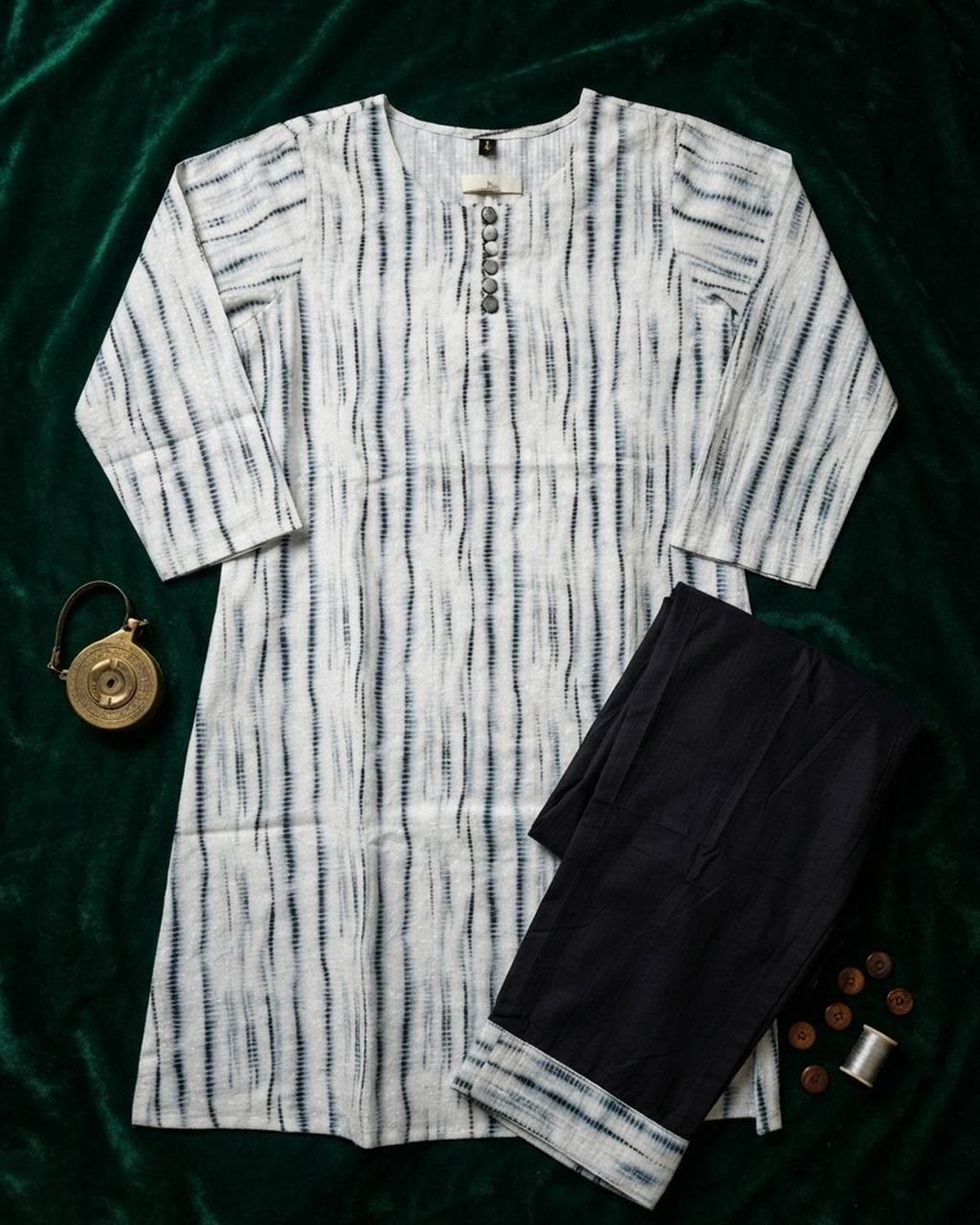 Elegant Striped Kurti Set with Sequin Work & Silk Pant