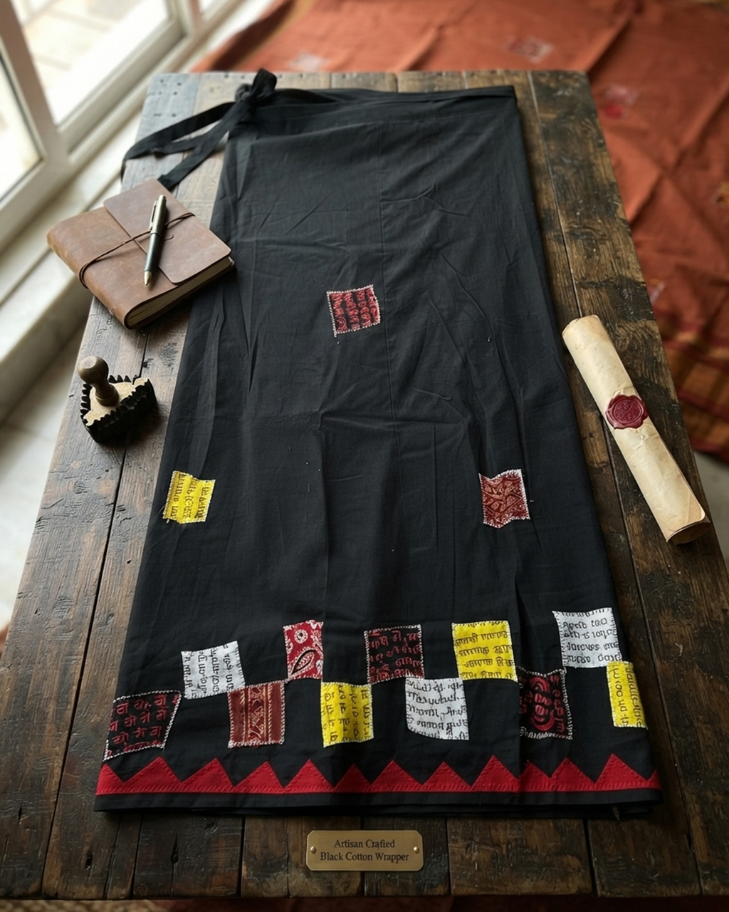 Cotton Wrap Skirt with Applique & Patchwork