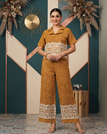 Geometric Embroidered Soft Cotton Co-Ord Set with Palazzo