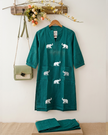 Elephant Embroidered Kurta Set