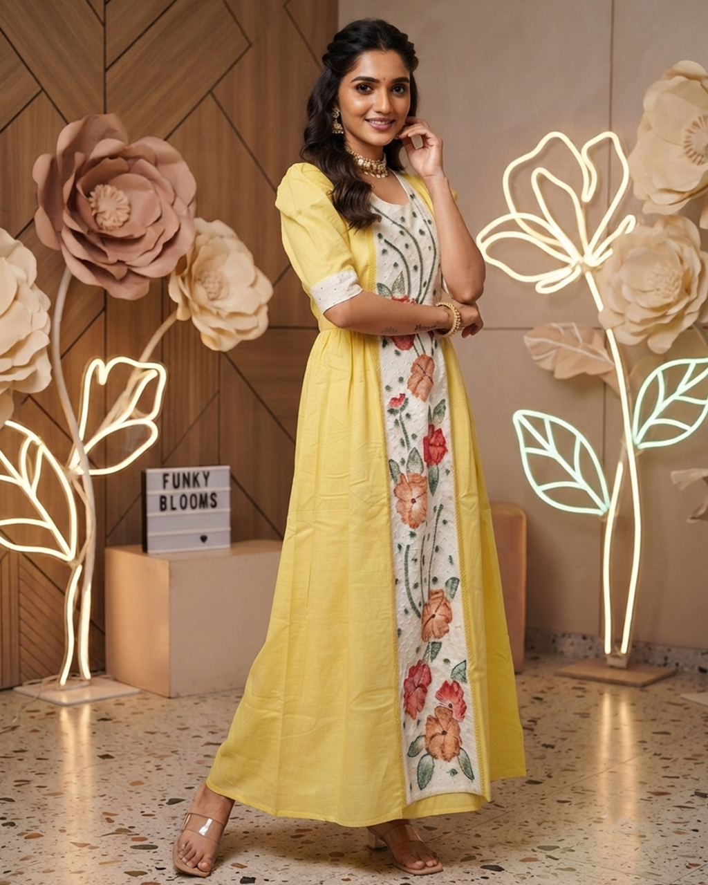Yellow Vartican Silk Floral Hakoba Gown