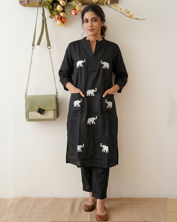 Elephant Embroidered Kurta Set
