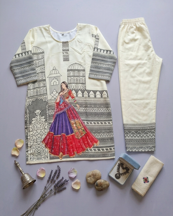 Heritage Print Modal Silk Kurti Set with Pant