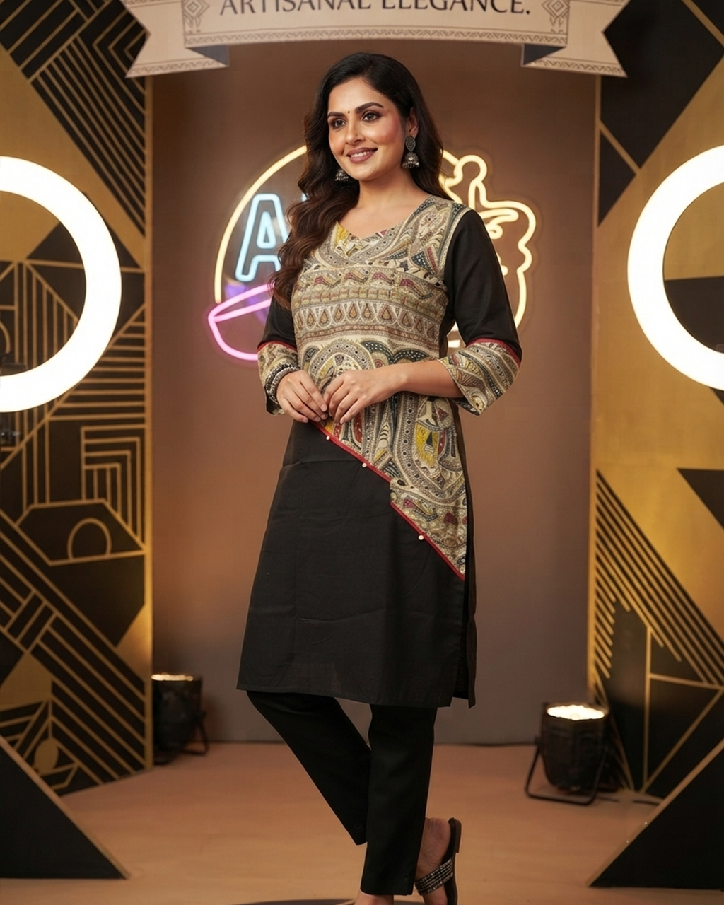 Madhubani Tussar Panel Cotton Kurti