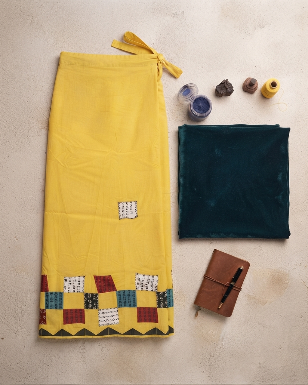 Cotton Wrap Skirt with Applique & Patchwork