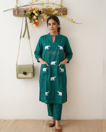 Elephant Embroidered Kurta Set
