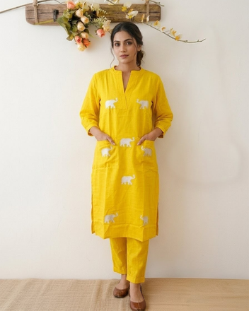 Elephant Embroidered Kurta Set