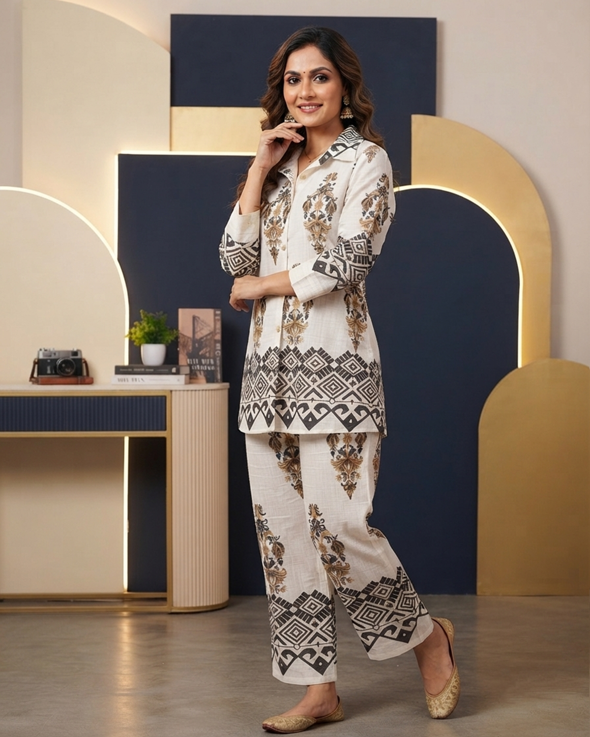Vartican Silk Printed Shirt & Palazzo Co-Ord Set