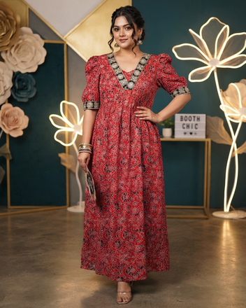 Pure Ajrakh Cotton Handcrafted Festive Gown