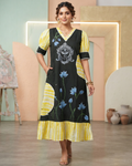emerald Handpainted Cotton Gown with Tie-Up Belt & Side Pocket