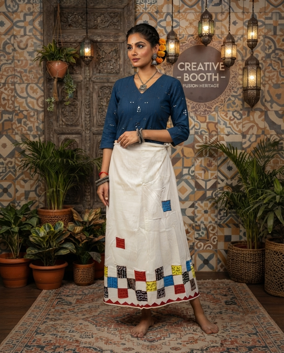Cotton Wrap Skirt with Applique & Patchwork