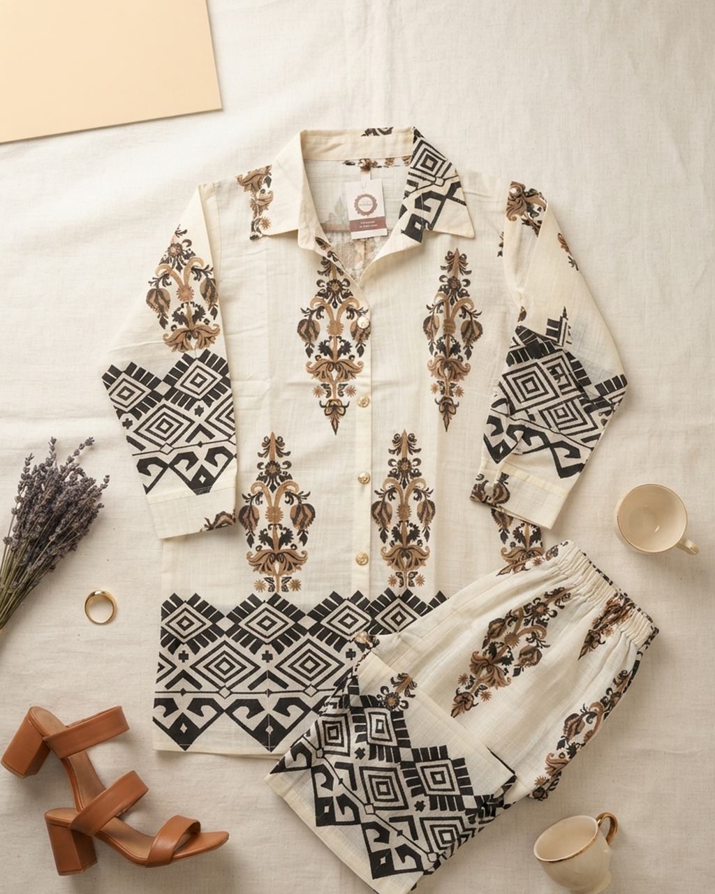 Vartican Silk Printed Shirt & Palazzo Co-Ord Set