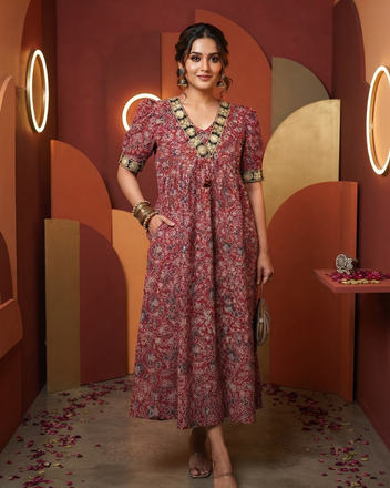 Pure Ajrakh Cotton Handcrafted Festive Gown