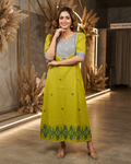 Pure Jamdani Handloom Cotton Lime Green Festive Gown