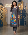 Cotton Kurti with Hand-Painted Butterfly & Ajrakh Panel