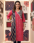 Handloom Cotton Kurti with Ajrakh Panel & Mirror Work