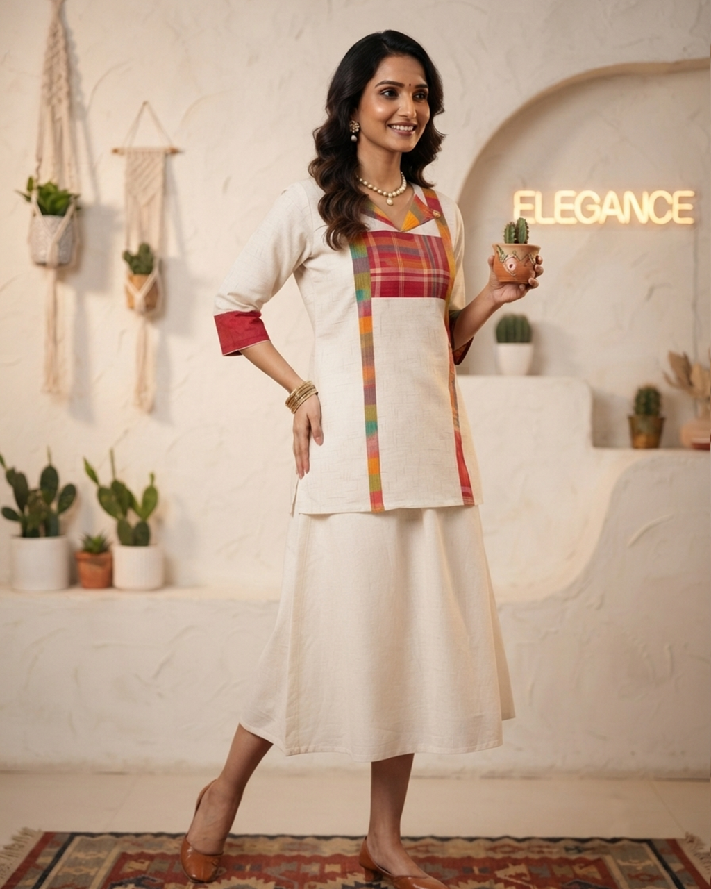 Khadi Cotton Gamcha Patchwork Short Kurti
