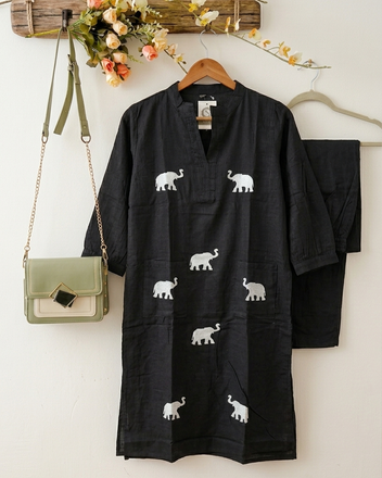 Elephant Embroidered Kurta Set