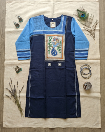 Pure Cotton Hand-Painted Kurti with Shell Detail