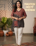 Rust & Black Pure Ajrakh Patchwork Cotton Short Kurti