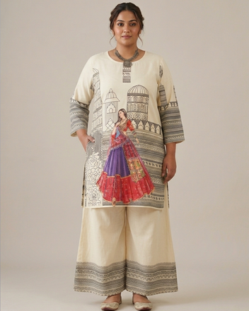 Heritage Print Modal Silk Kurti Set with Pant