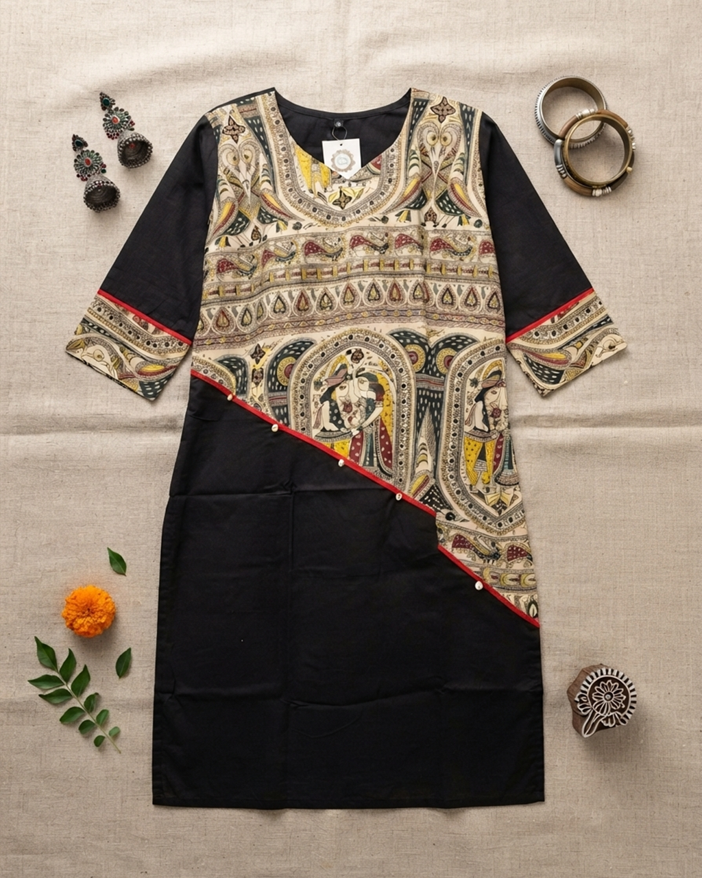 Madhubani Tussar Panel Cotton Kurti