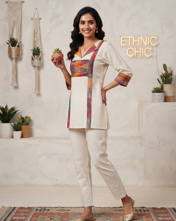 Khadi Cotton Gamcha Patchwork Short Kurti