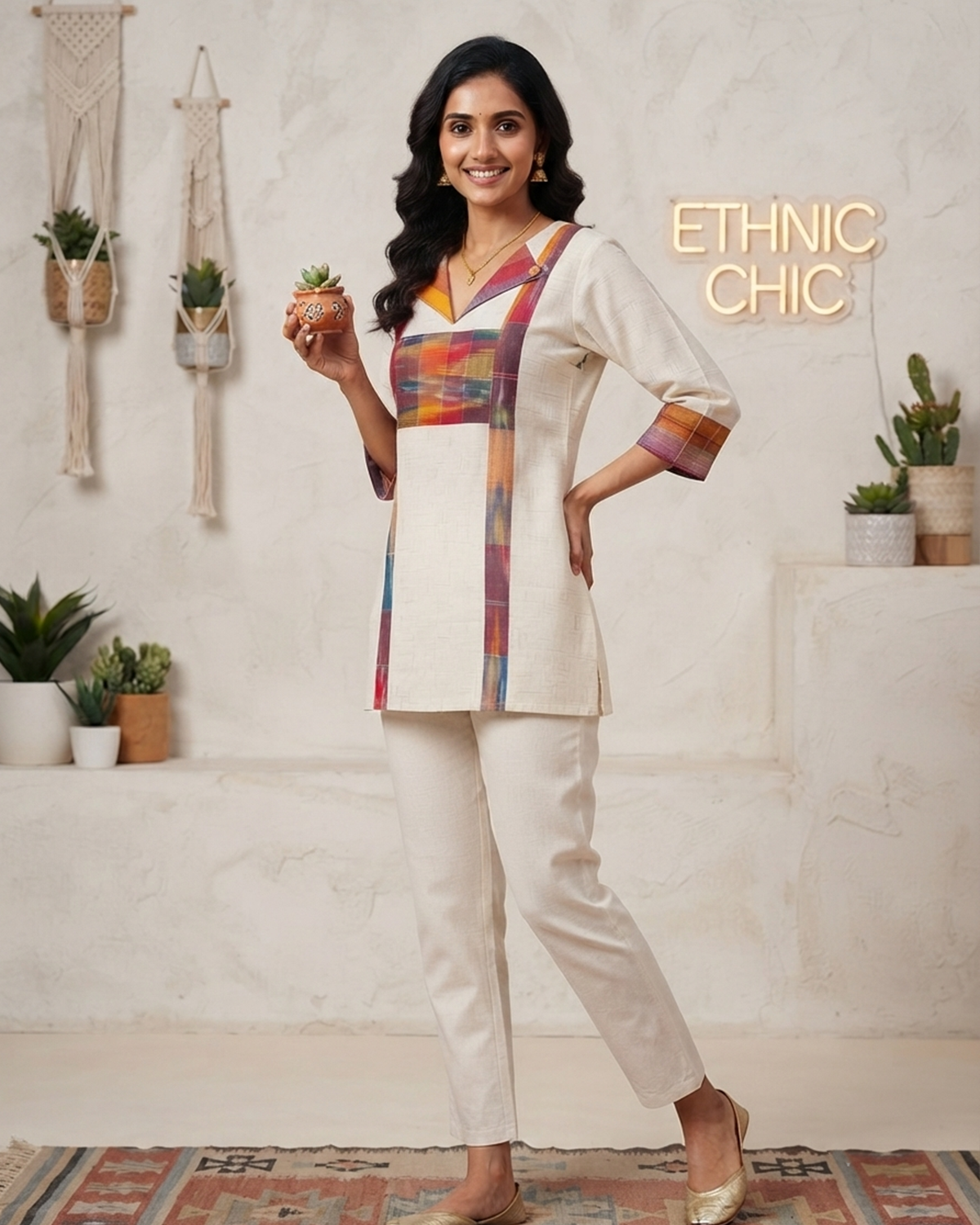 Khadi Cotton Gamcha Patchwork Short Kurti