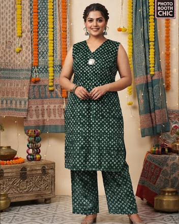 Traditional Bandhani Print Cotton Kurti Set