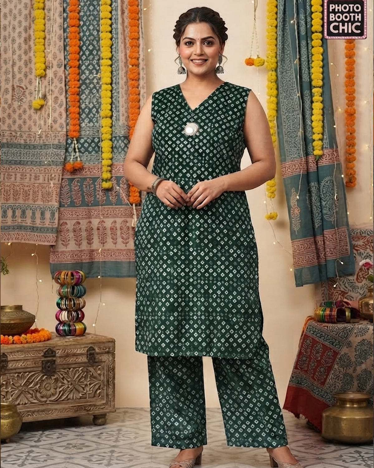 Traditional Bandhani Print Cotton Kurti Set