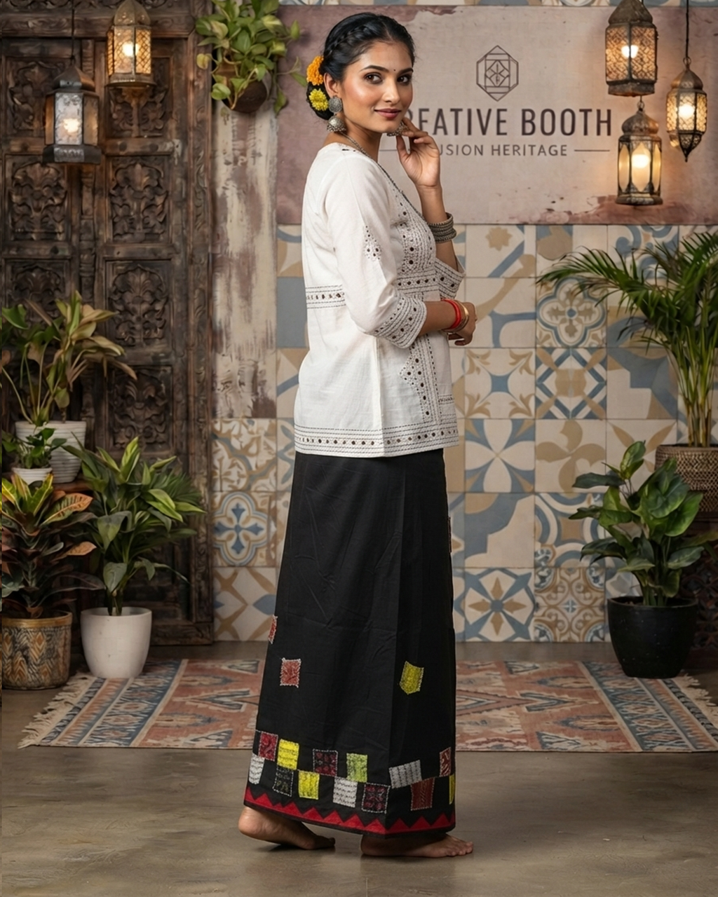 Cotton Wrap Skirt with Applique & Patchwork