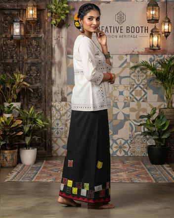 Cotton Wrap Skirt with Applique & Patchwork